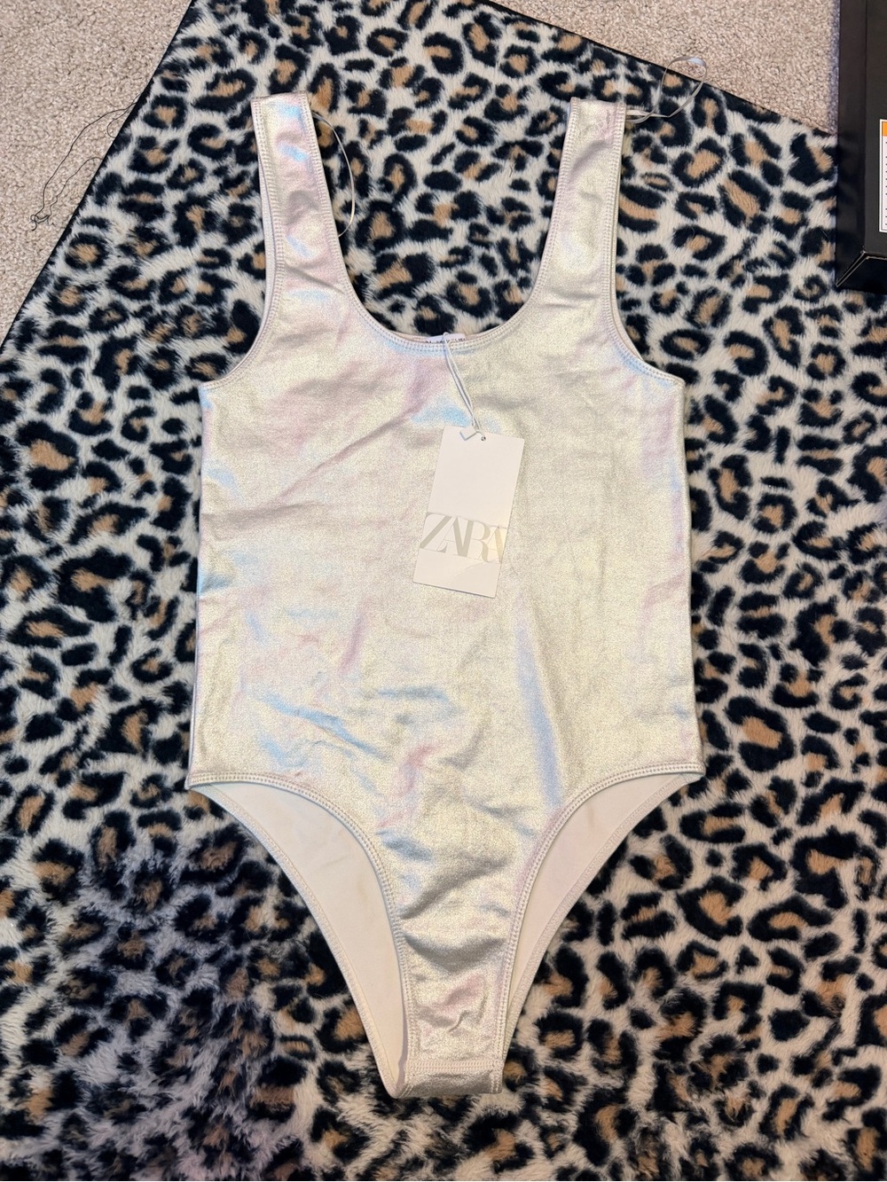 Zara Silver Scoop-Neck Bodysuit